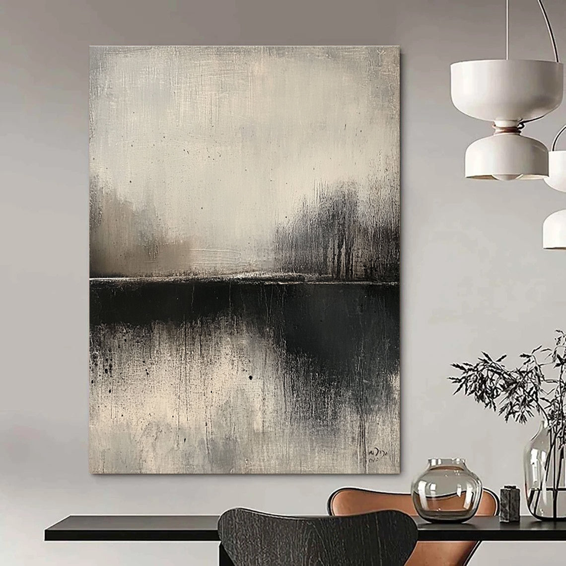 Monochrome Lake Silhouette - Minimalist Landscape Abstract Art GAB0522