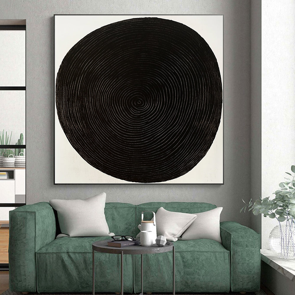 Black Concentric Circles Abstract Painting with Meditative Rhythm WINK021