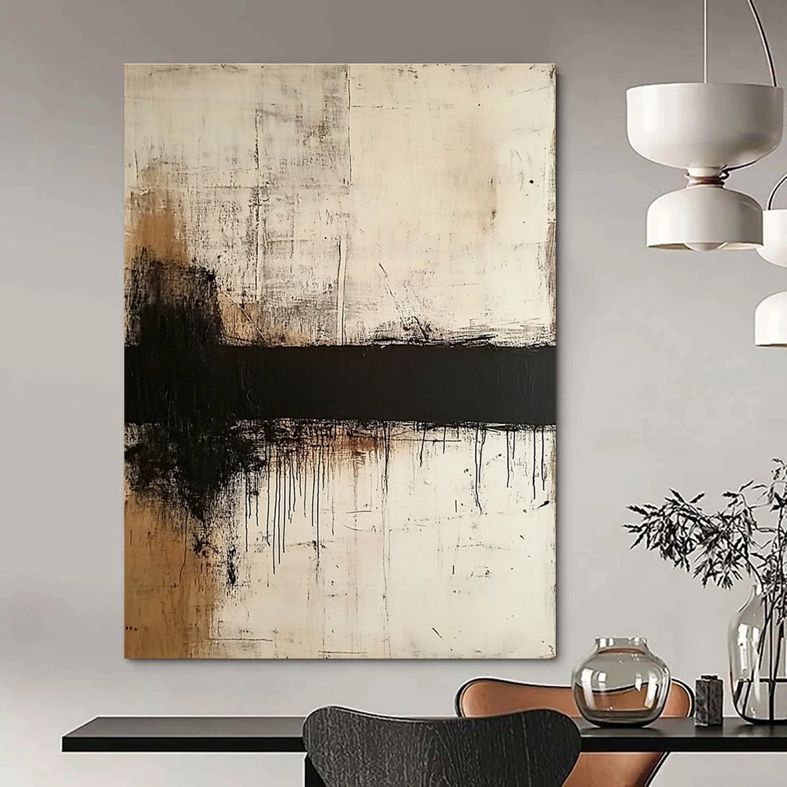Monochrome Drip Abstract Painting for Industrial - Inspired Lofts GAB1010