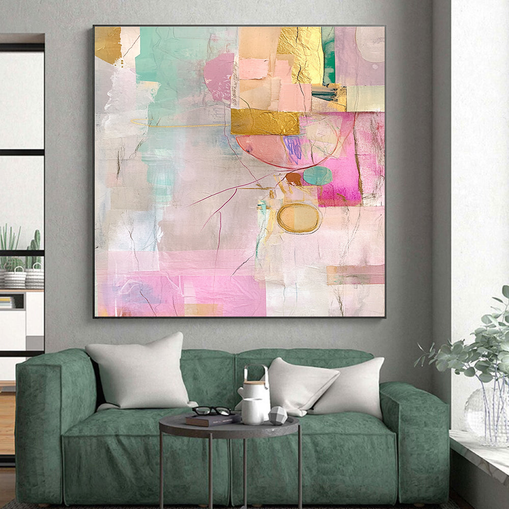 Pastel and Gold Collage Abstract Painting with Delicate Luxury WINK202