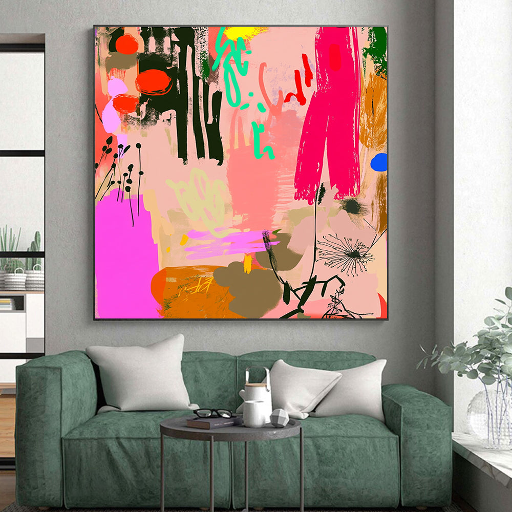 Floral Abstract Collage Painting with Whimsical Charm WINK084