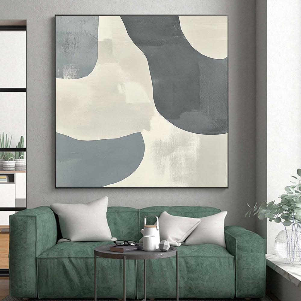 Soft Gray and White Curves Abstract Painting with Gentle Fluidity WINK161