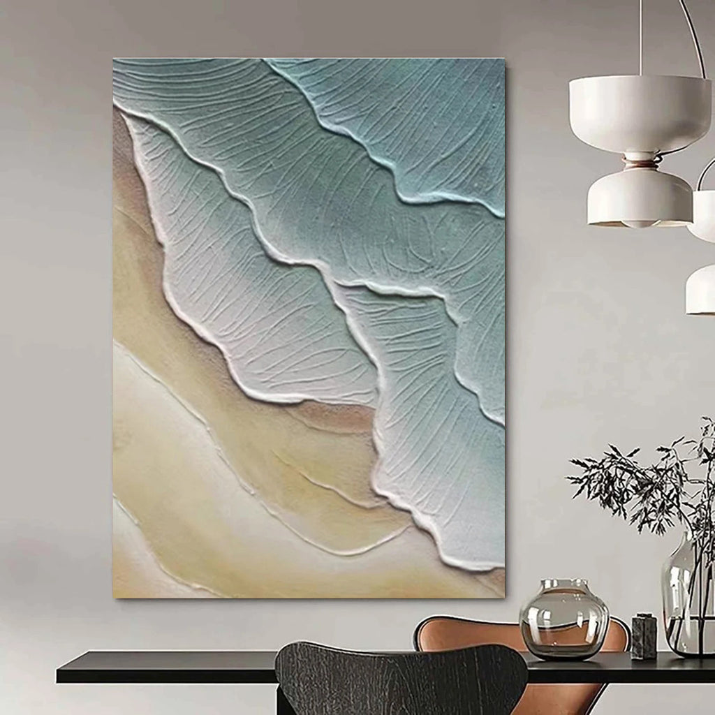 Textured Leaf - Like Abstract in Green and Beige Painting for Nature - Themed Spaces HENG342