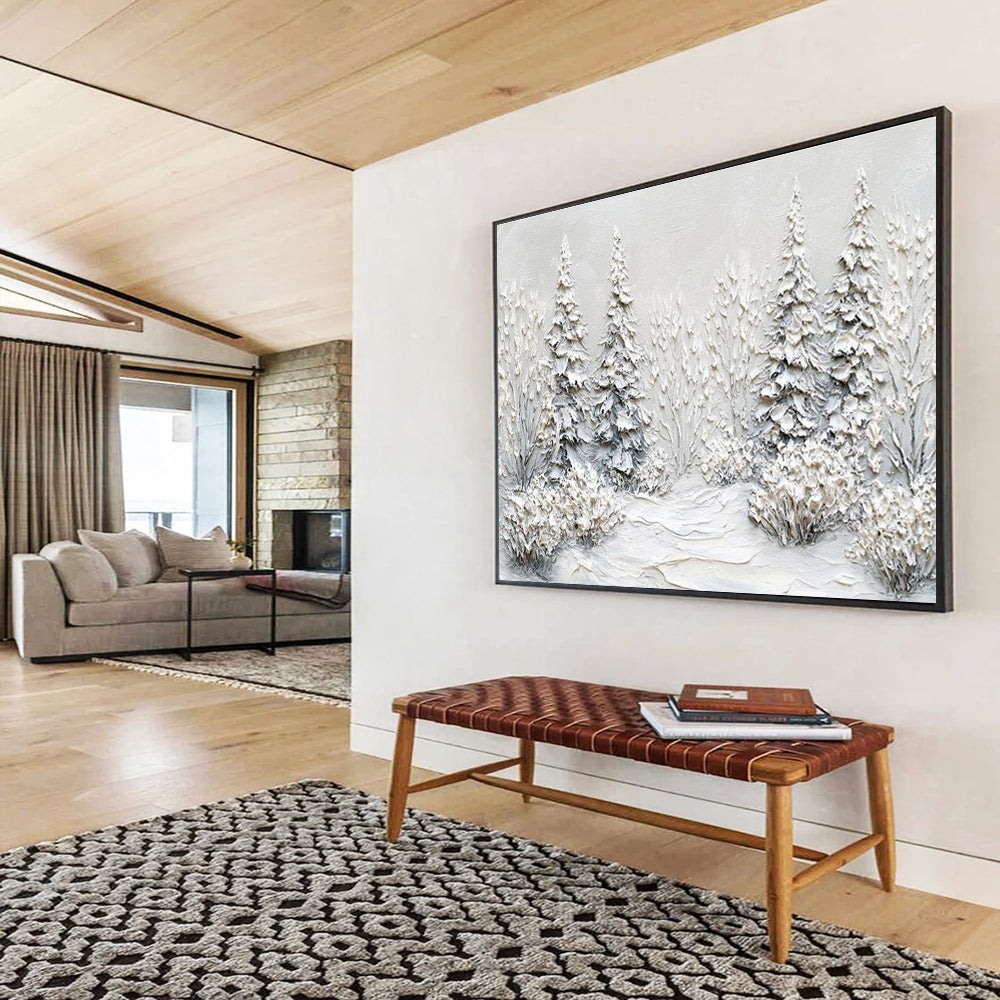Textured Snow Forest Abstract Painting for Contemporary Art Galleries YHT422
