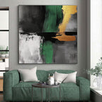 Green Black Gold Abstract Painting with Bold Accents WINK550
