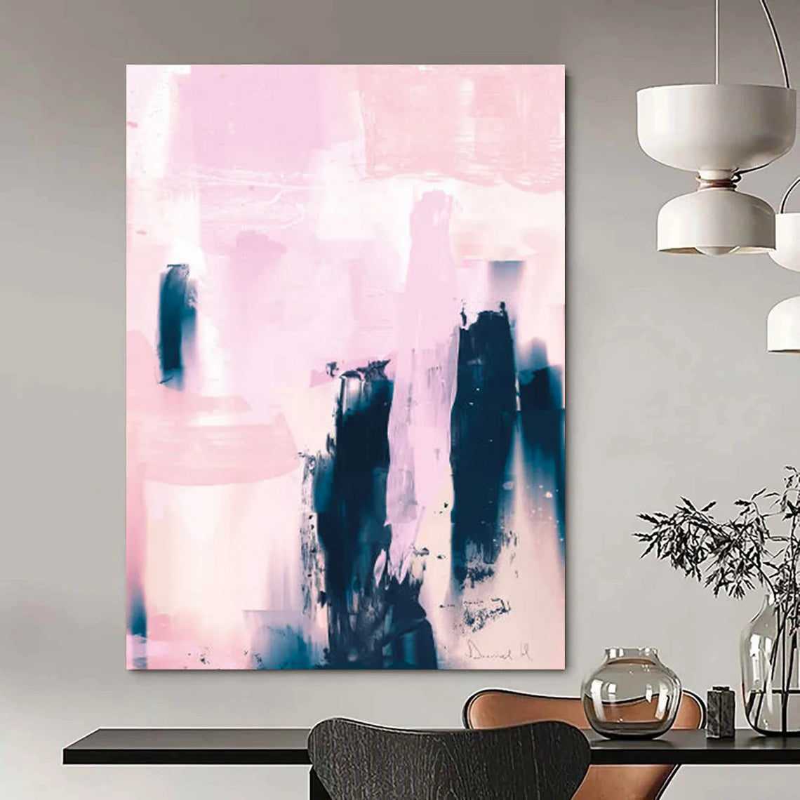 Pink - Blue Abstract Composition Painting for Chic Fashion Boutiques HENG179