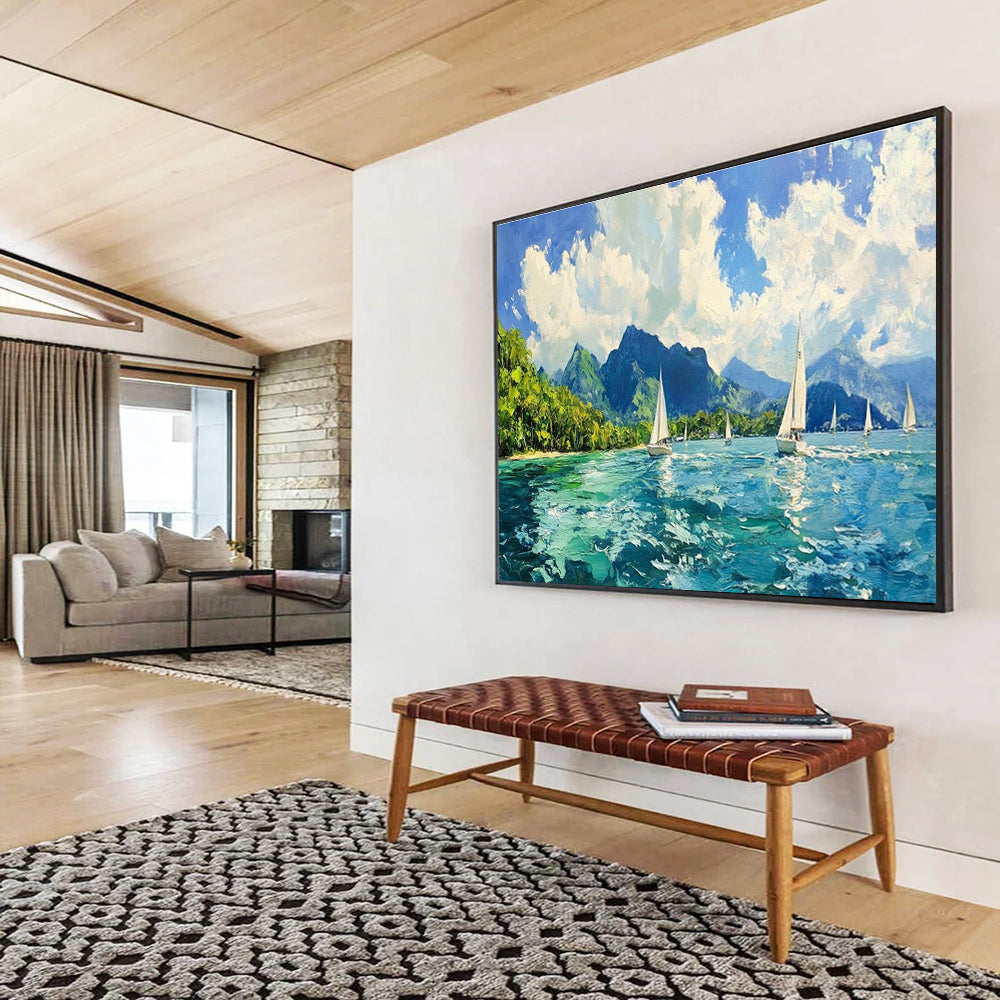 Sailing and Mountain Abstract Painting for Nautical - Themed Clubs YHT413