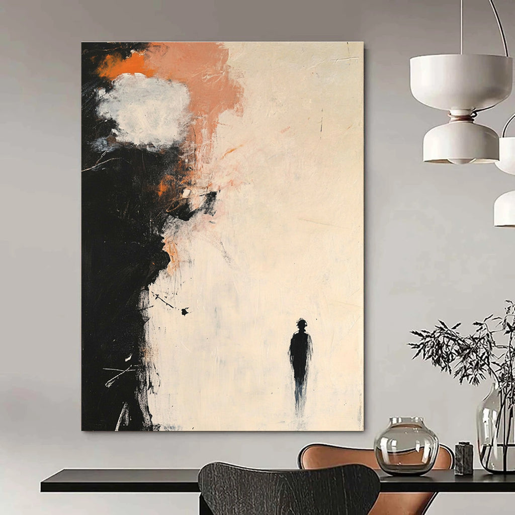Thought - Provoking Solitary Figure Abstract Painting for Contemplative Spaces GAB0686