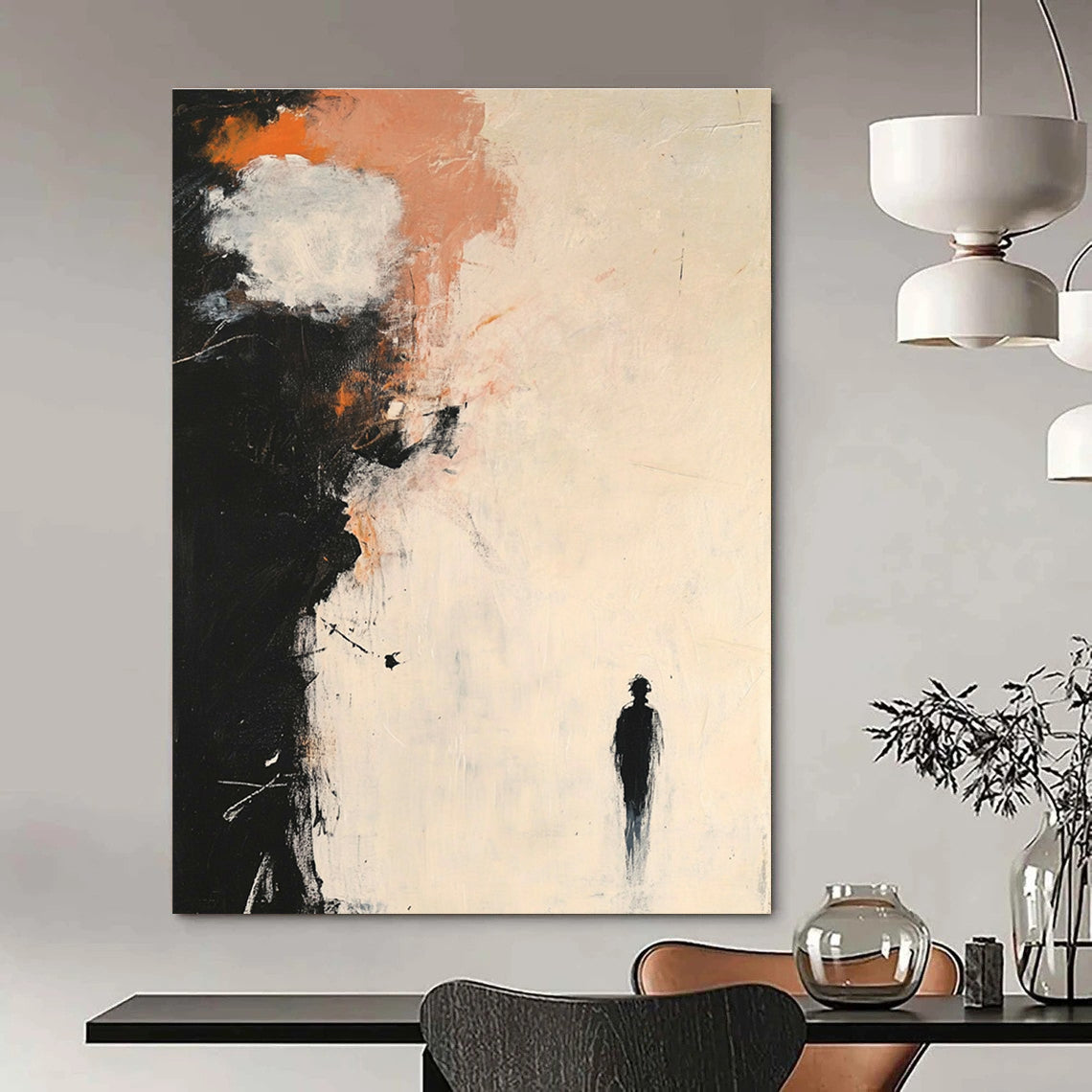 Thought - Provoking Solitary Figure Abstract Painting for Contemplative Spaces GAB0686