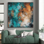 Teal and Orange Abstract Painting with Bold Contrast WINK208