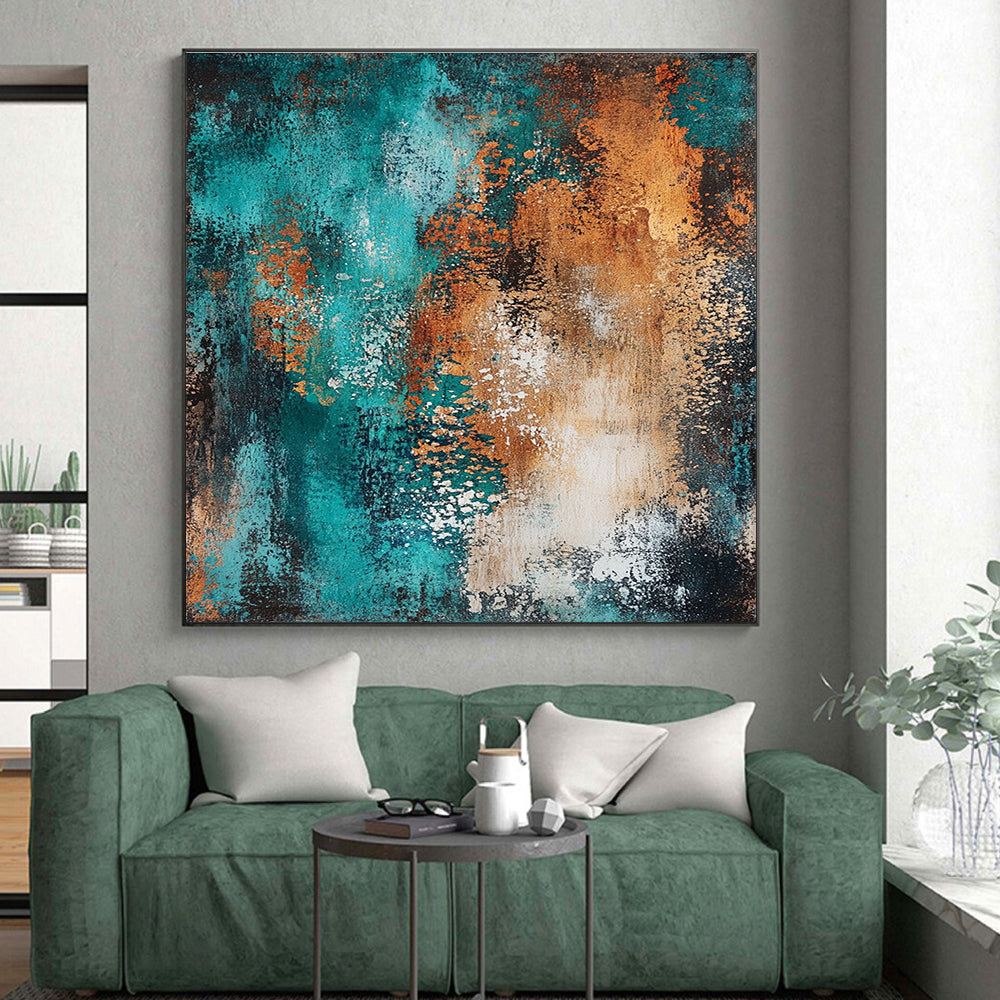 Teal and Orange Abstract Painting with Bold Contrast WINK208