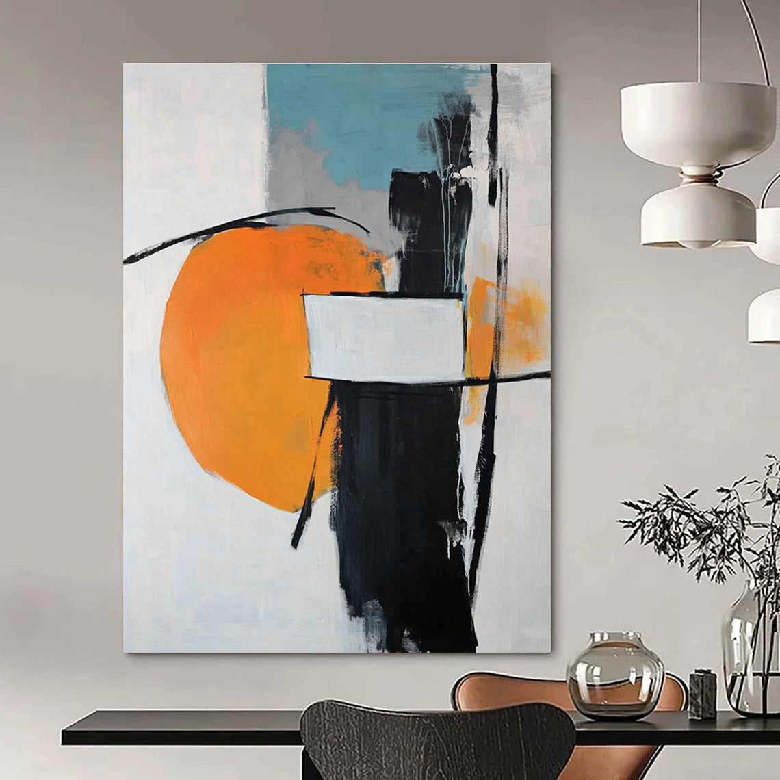 Orange and Black Abstract Painting for Modern Art - Focused Cafes GAB0925