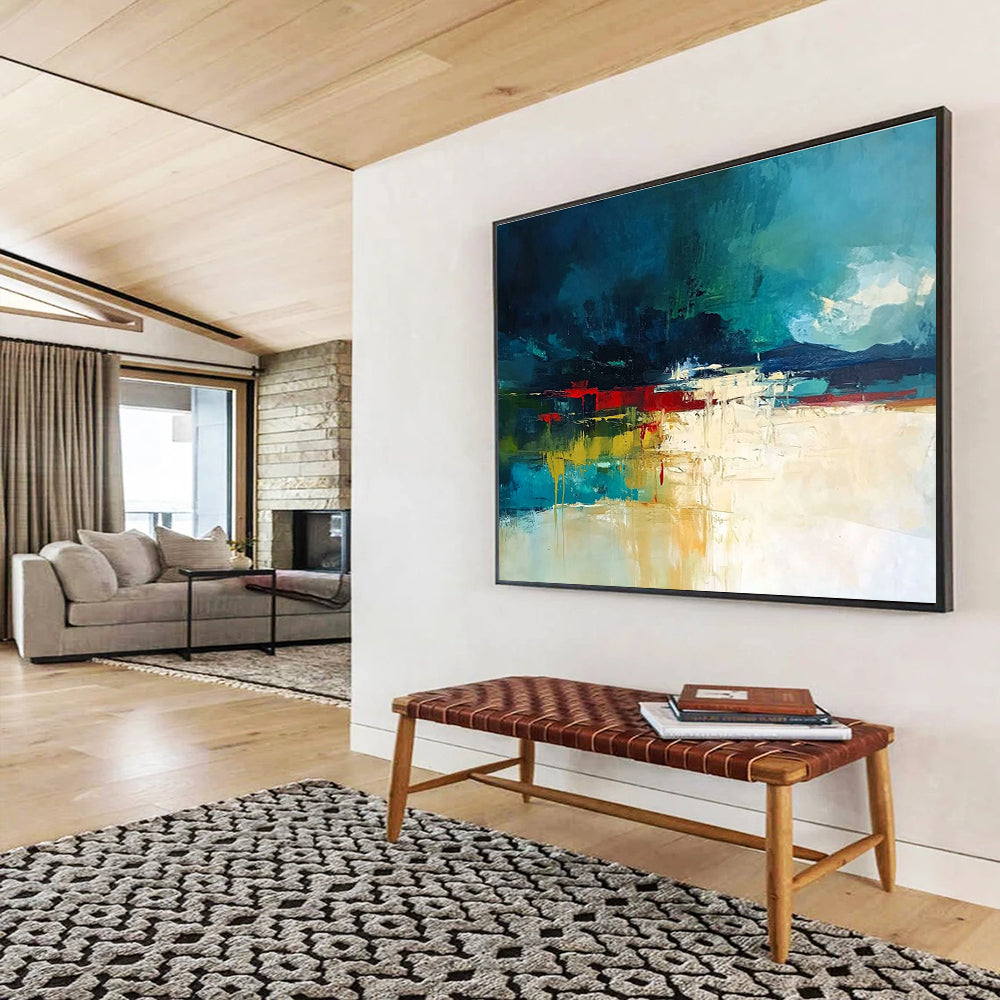 Vibrant Abstract Landscape Painting with Bold Color Blocks and Dripping Paint ABS247