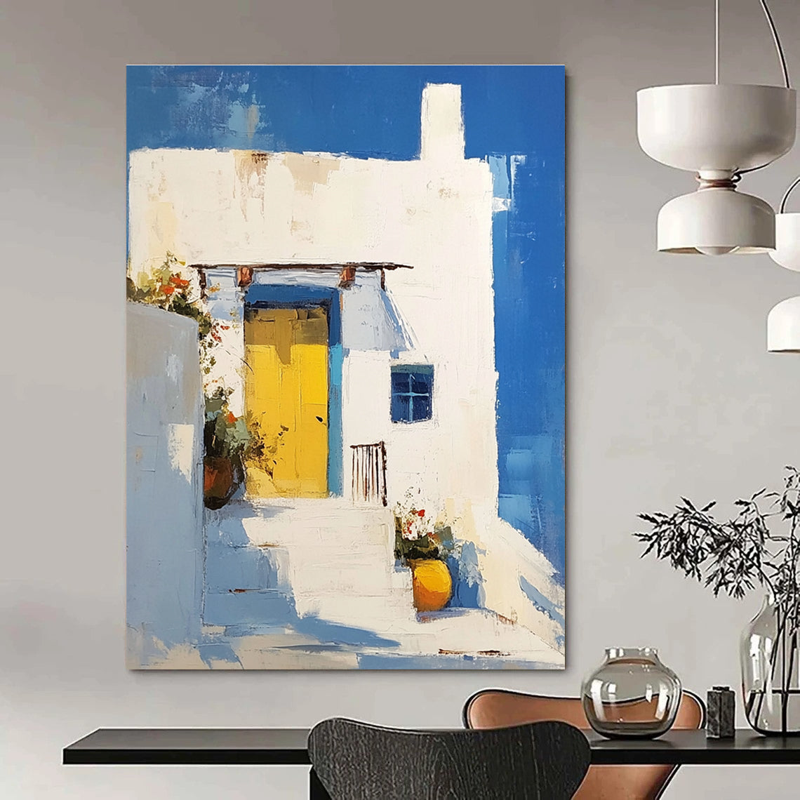 Mediterranean House Scene - Vibrant Architectural Abstract Painting GAB0410
