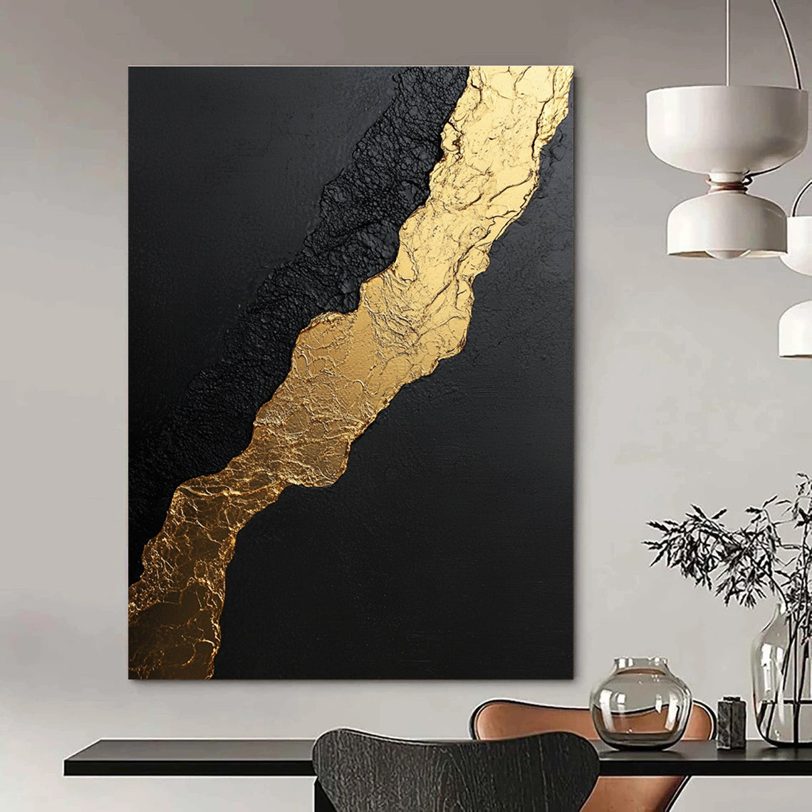 Black and Gold Abstract Painting for Luxurious Dining Rooms GAB0756