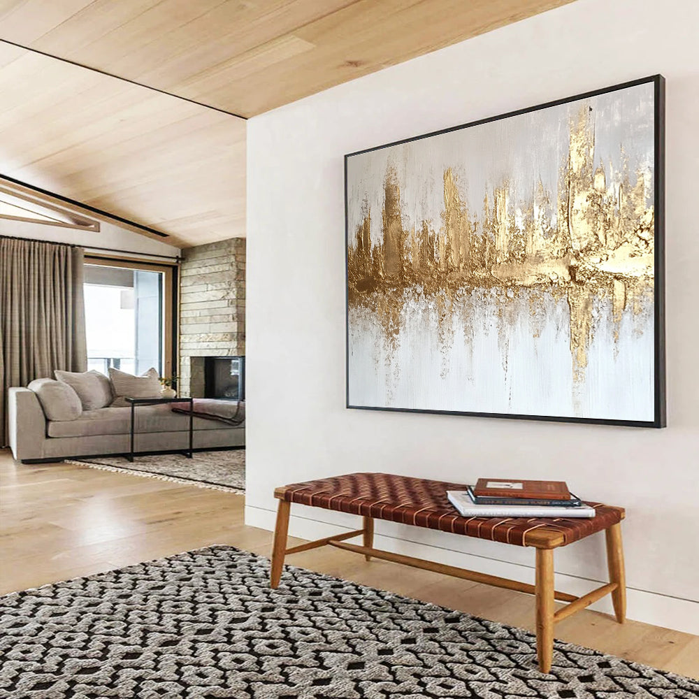 Subtle Golden Skyline with Textured Layers Abstract Painting ABS312