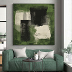 Green and Black Abstract Blocks Abstract Painting with Dynamic Contrast WINK264