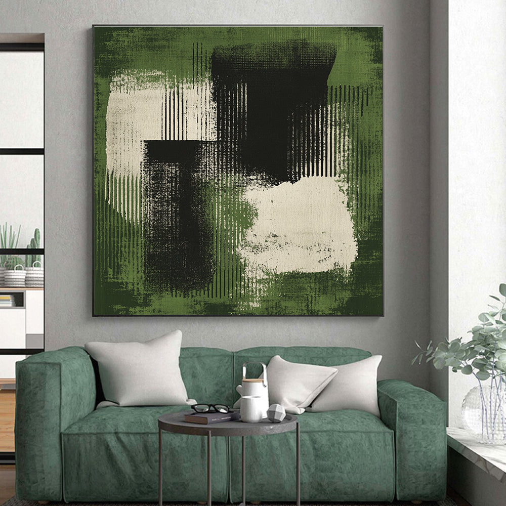 Green and Black Abstract Blocks Abstract Painting with Dynamic Contrast WINK264