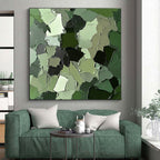 Green Patchwork Textured Abstract Painting with Playful Nature WINK107