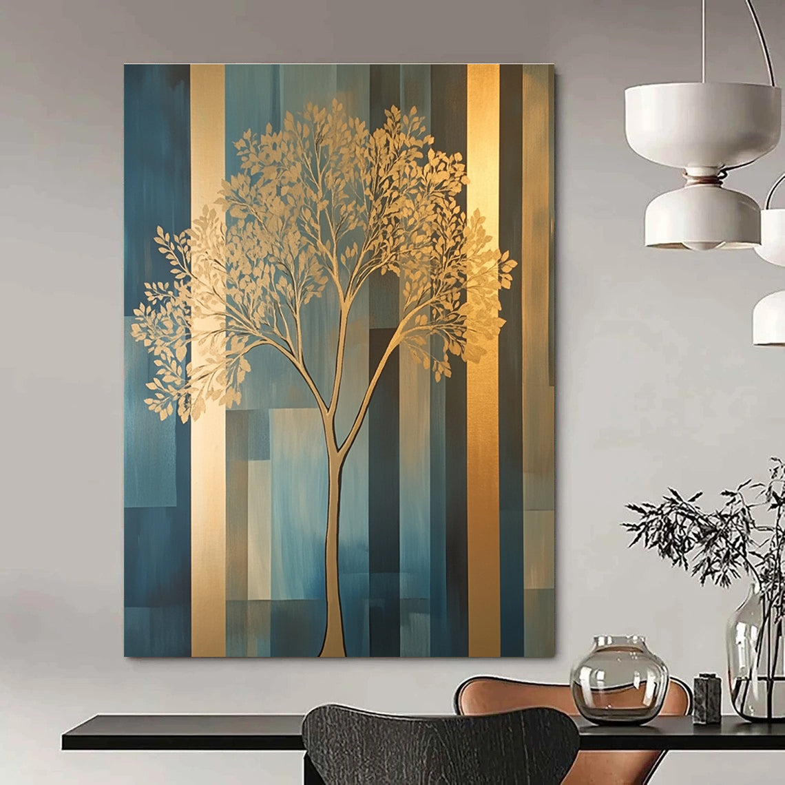 Golden Tree on Blue Modern Nature Abstract Painting GAB0272