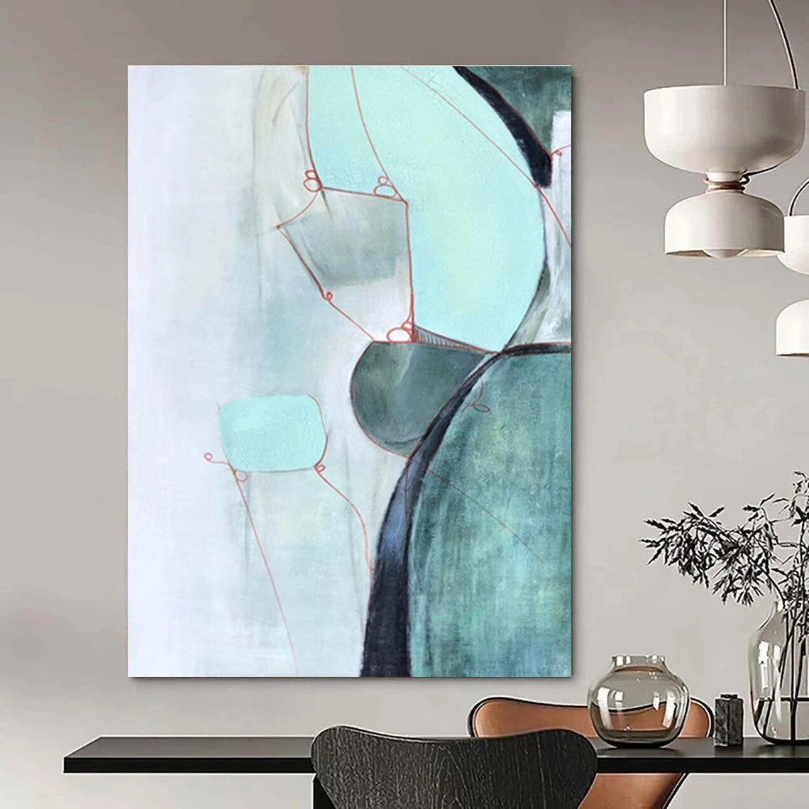 Minimalist Mint - Green Abstract Forms Painting for Serene Spaces HENG250