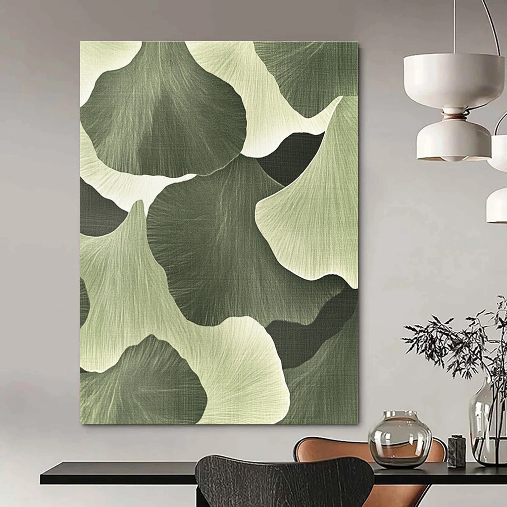 Green Ginkgo Leaf Patterns Abstract Painting with Nature - inspired Forms GAB0066