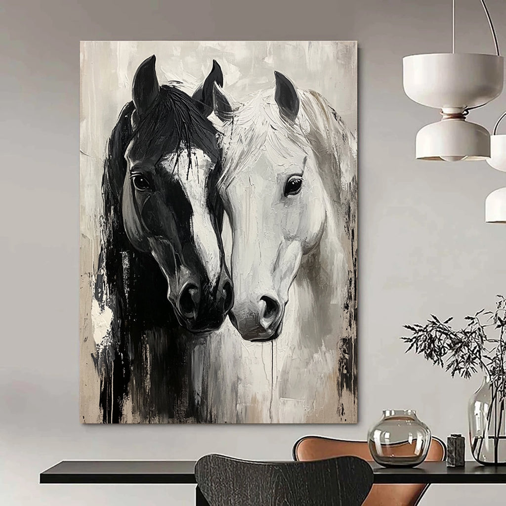 Two Horses in Black and White Dynamic Abstract Painting for Energetic Interiors GAB1433