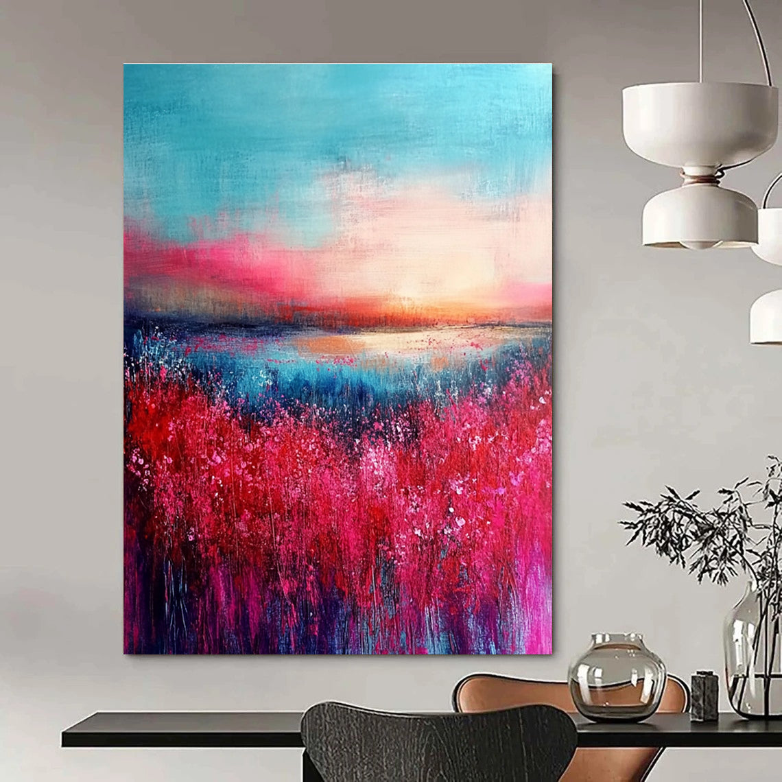 Flower Field Sunset Abstract - Romantic Landscape Art GAB0548