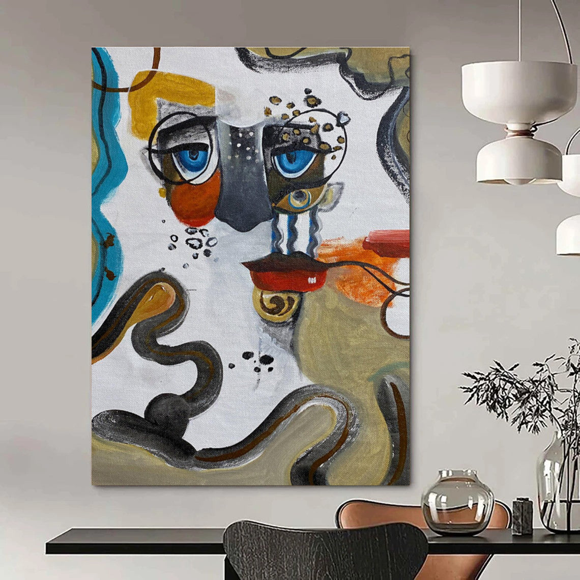 Abstract Face Composition Painting for Eclectic Home Studies HENG466