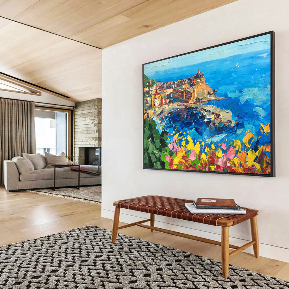Cliffside Town Abstract Painting for Seaside Home Entrance Halls YHT477