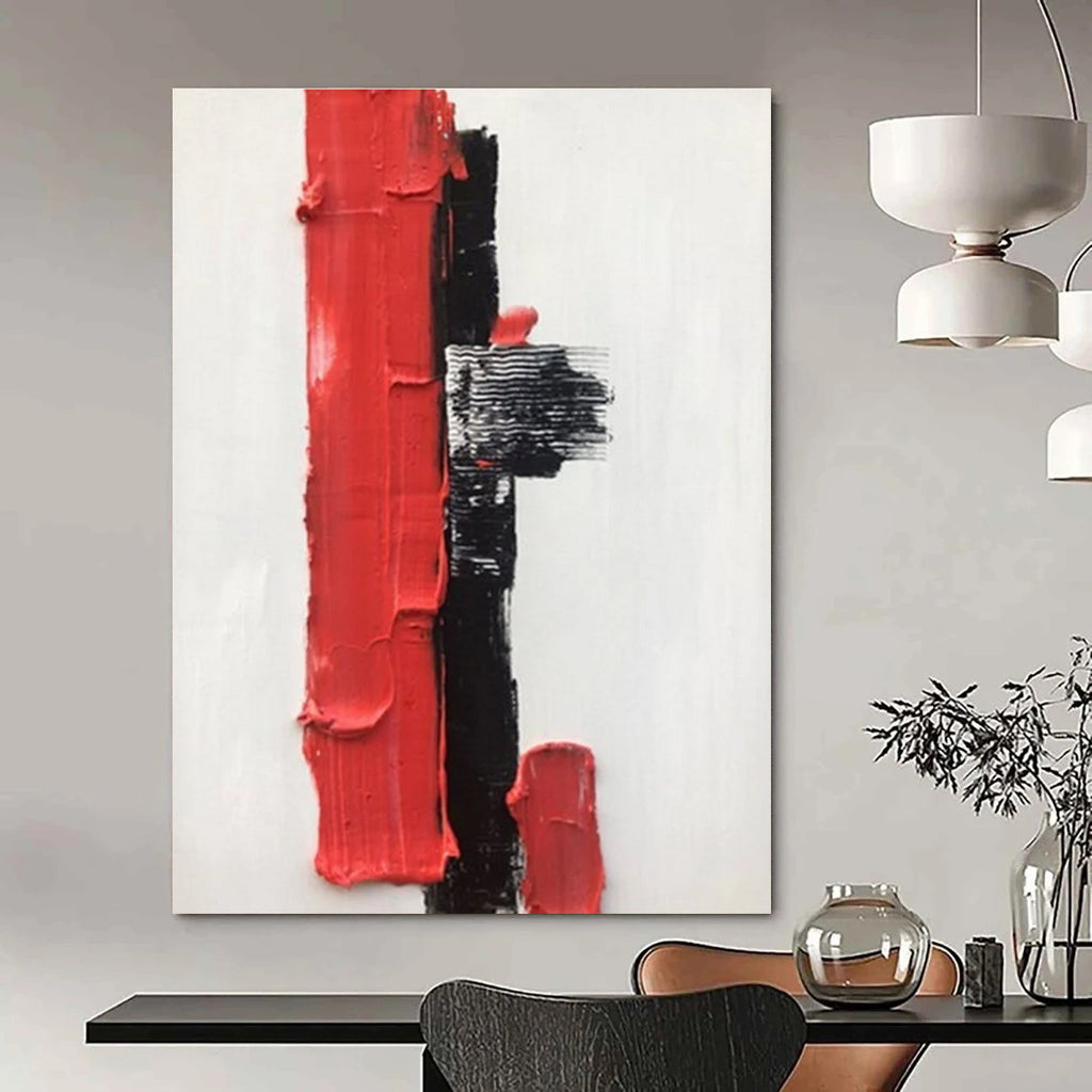 Red - Black Minimalist Abstract Painting for Modern Entryways HENG390