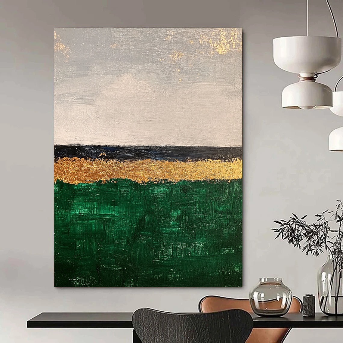 Minimalist Gold and Green Abstract Painting for Contemporary Home Offices GAB1298