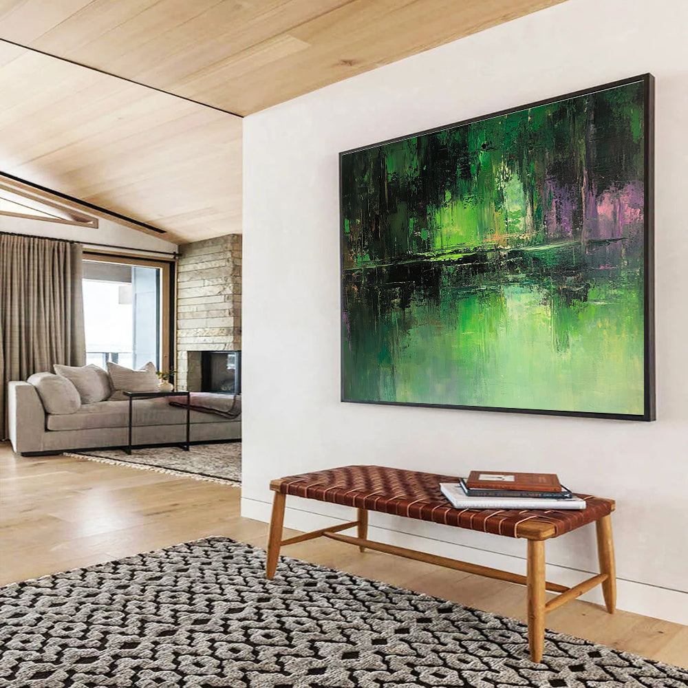 Forest Reflection Abstract Painting with Deep Greens and Purples ABS267