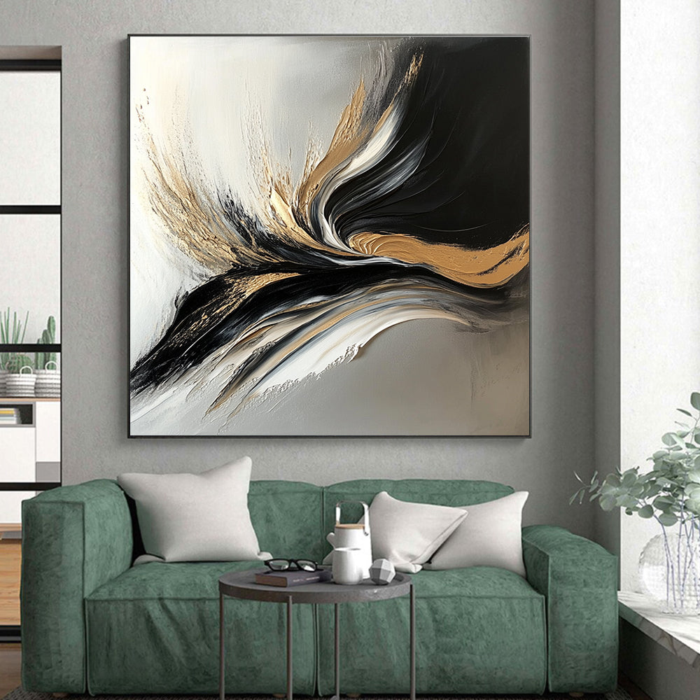 Gold and Black Abstract Painting with Luxurious Flow WINK343