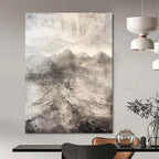 Evocative Gray - Toned Textured Mountains Painting for Nature - Inspired Spaces HENG256