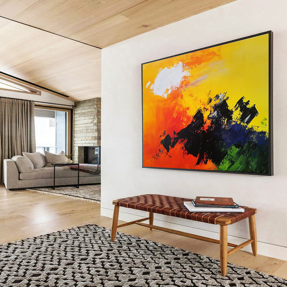 Bold Color Mountain Silhouette with Vivid Sky Abstract Painting ABS342