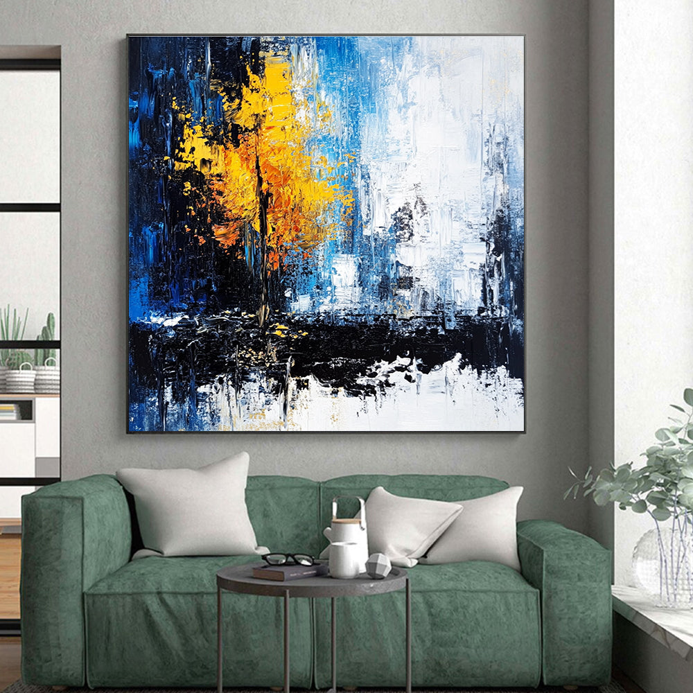 Blue - Yellow Abstract Tree Painting with Whimsical Serenity WINK398
