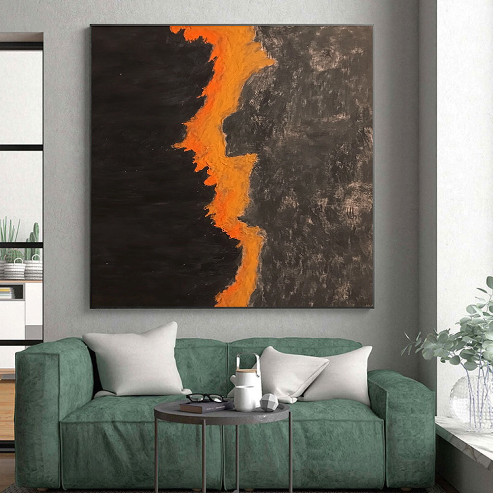 Black and Orange Lava Abstract Painting with Flowing Forms WINK834