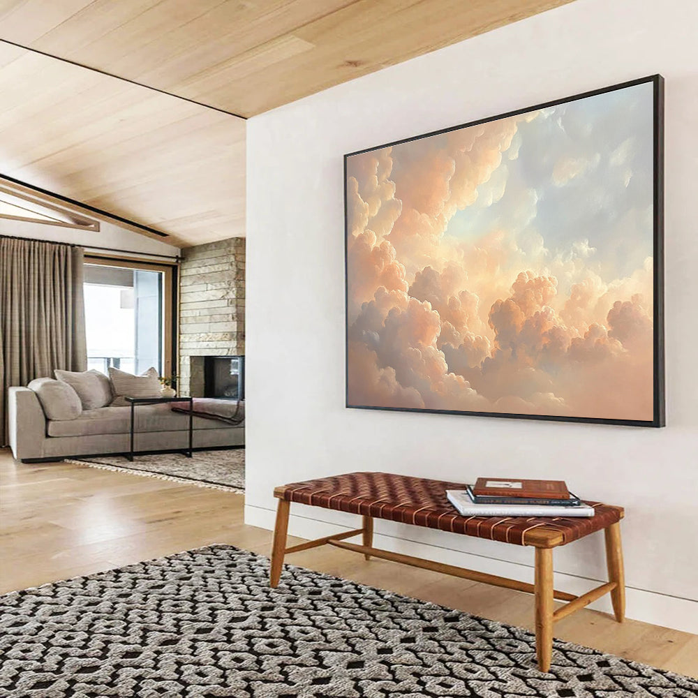 Fluffy Cloudscape in Peach Painting with Dreamy Serene Ambiance ABS564