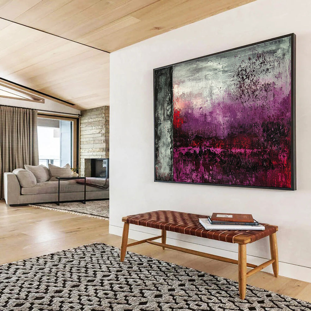 Purple - Gray Abstract Landscape Painting with Moody, Atmospheric Depths ABS492