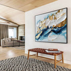 Blue - White - Gold Abstract Painting with Textured Impasto ABS260