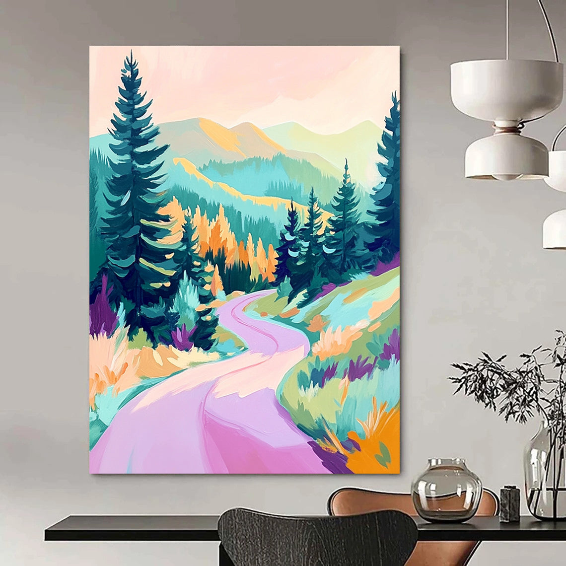 Pastel Mountain Path Painting of Dreamy Exploration GAB0154