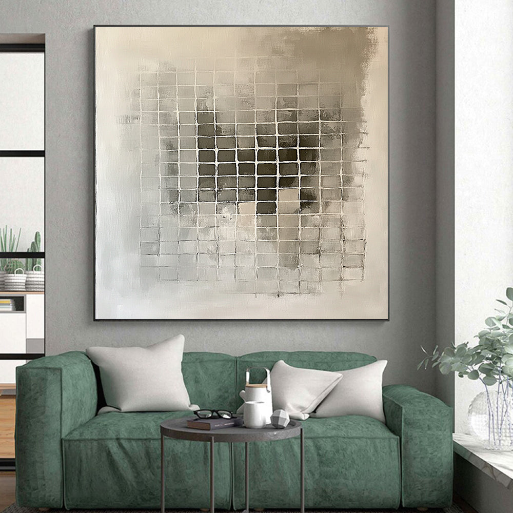 Grid - Patterned Gray Abstract Painting with Structured Calm WINK227
