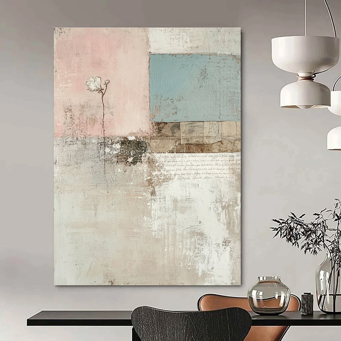 Collage - Style Flower Abstract Painting for Eclectic Home Offices GAB1306