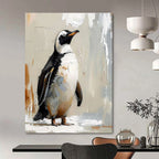 Textured Penguin Portrait Abstract Painting for Playful Kids' Spaces HENG496