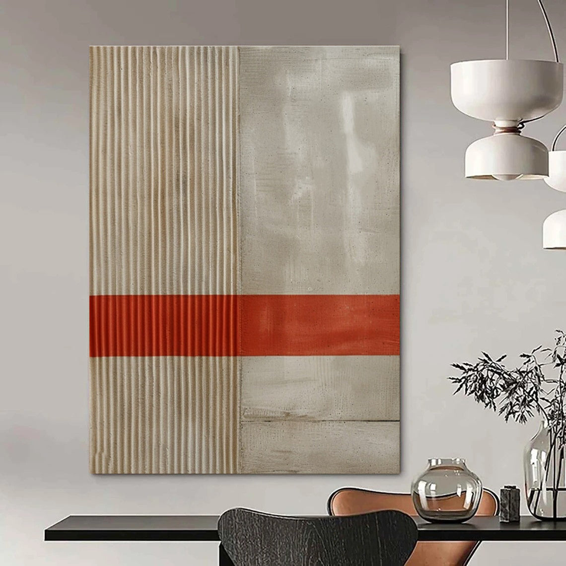 Minimalist Stripe Abstract Painting for Scandinavian - Style Interiors HENG007
