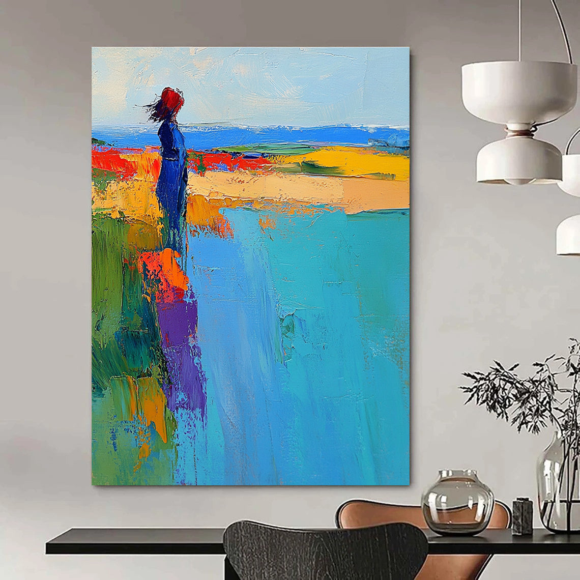 Colorful Figure by the Sea - Vibrant Impressionistic Abstract Art GAB0465