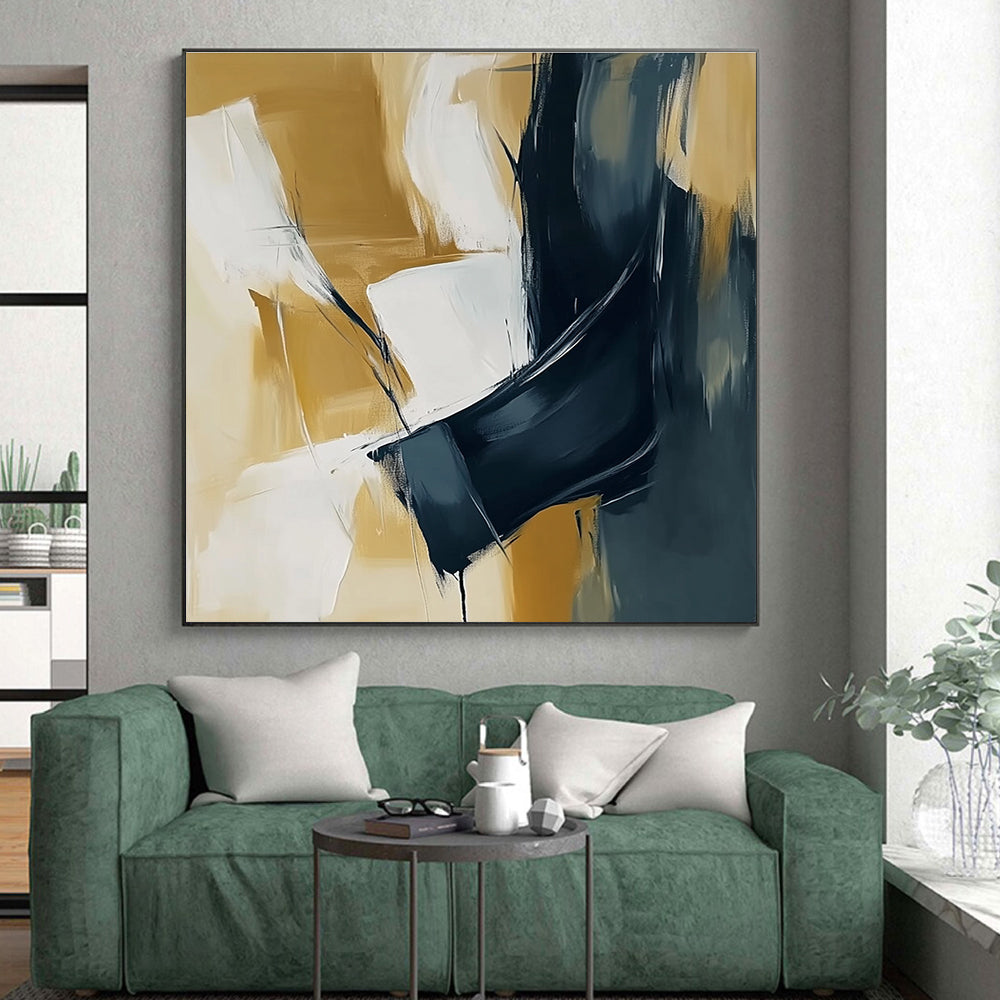 Gold and Black Abstract Painting with Luxurious Contrast WINK805
