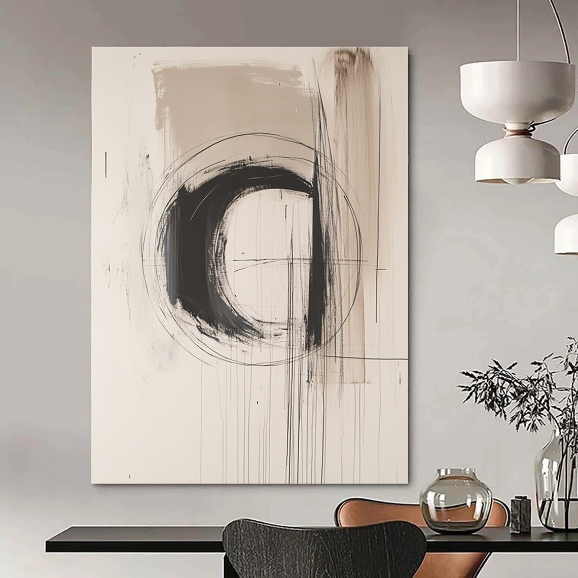 Monochrome Circular Abstract Painting for Minimalist Art Galleries GAB1212