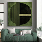 Geometric Green and Black Abstract Painting with Structured Elegance WINK151